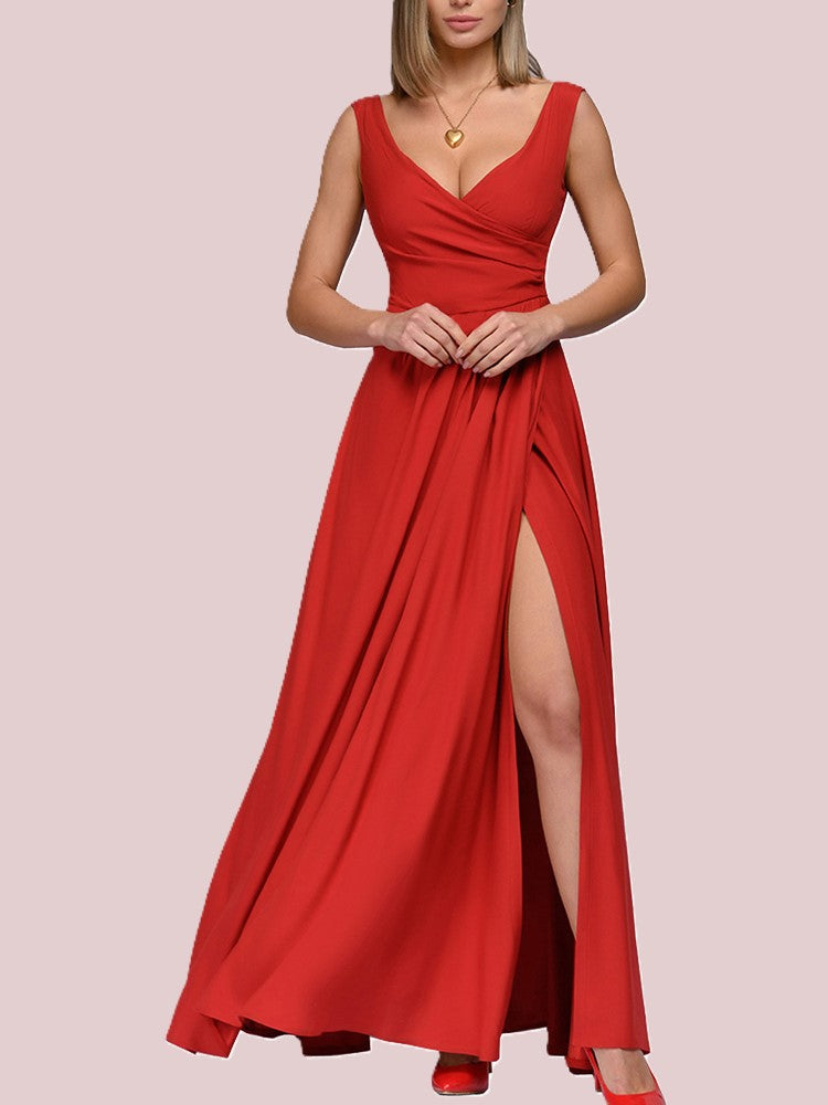 R&B | Elegantes Maxi Kleid mit Tiefem V-Ausschnitt und Schlitz