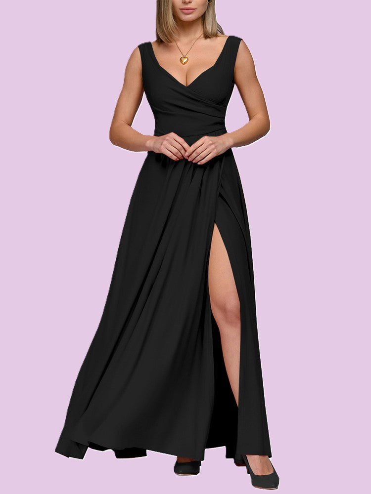 R&B | Elegantes Maxi Kleid mit Tiefem V-Ausschnitt und Schlitz