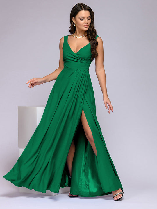 R&B | Elegantes Maxi Kleid mit Tiefem V-Ausschnitt und Schlitz