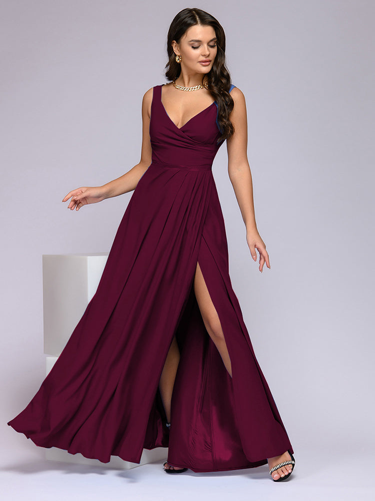 R&B | Elegantes Maxi Kleid mit Tiefem V-Ausschnitt und Schlitz