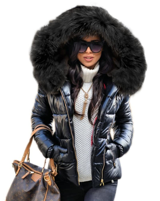 R&B | Damen Steppjacke Mit Großer Kunstpelzkapuze