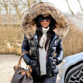 R&B | Damen Steppjacke Mit Großer Kunstpelzkapuze