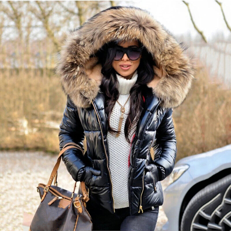 R&B | Damen Steppjacke Mit Großer Kunstpelzkapuze