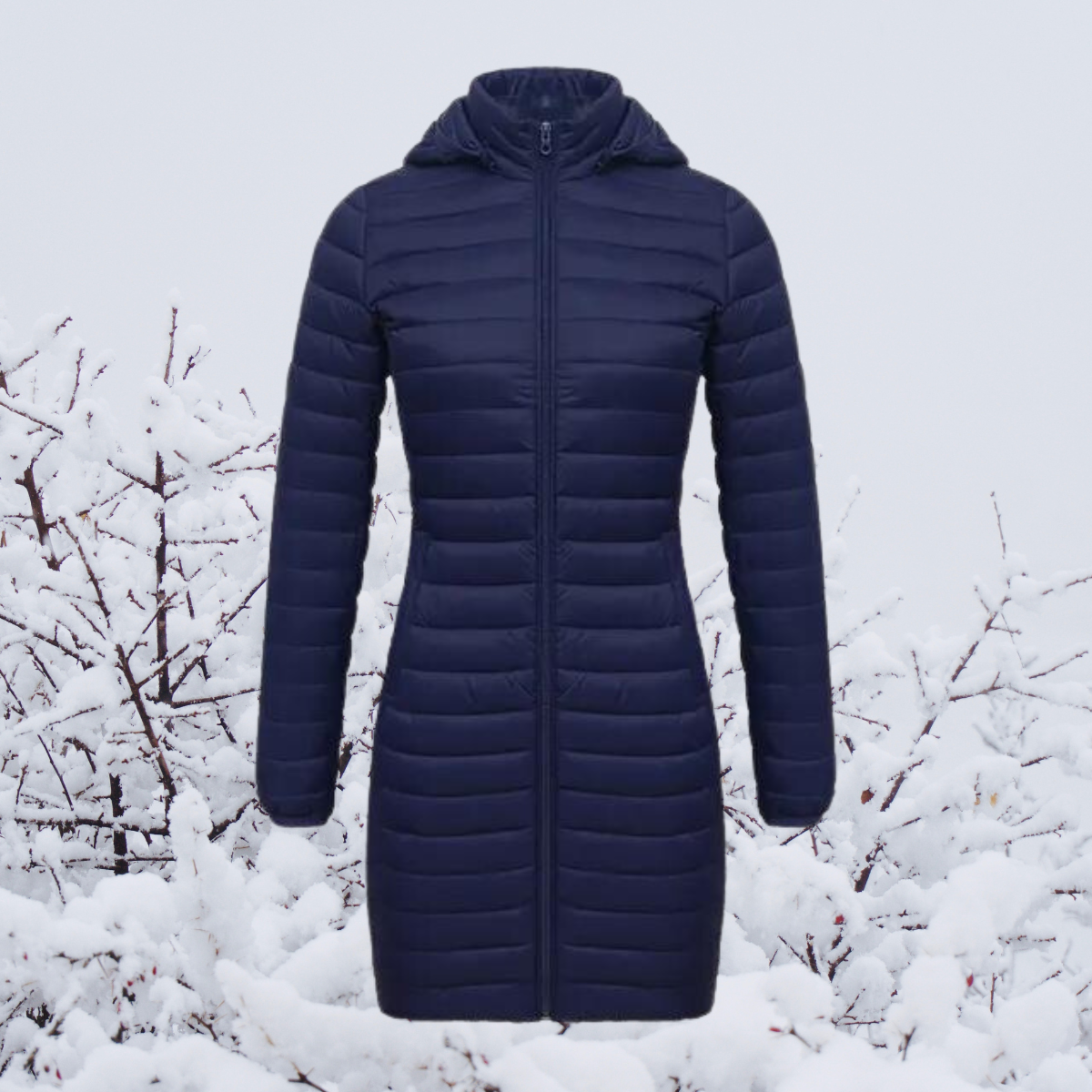 R&B | Damen Lange Warme Gepolsterte Winterjacke mit Kapuze