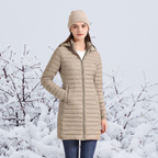 R&B | Damen Lange Warme Gepolsterte Winterjacke mit Kapuze