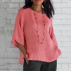 R&B | Rosafarbenes, Lockeres Rundhals-Shirt mit 3/4-Ärmeln für Damen