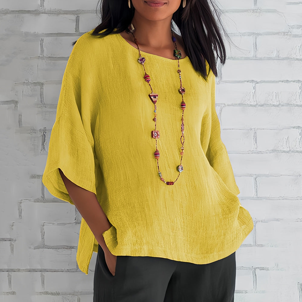 R&B | Rosafarbenes, Lockeres Rundhals-Shirt mit 3/4-Ärmeln für Damen