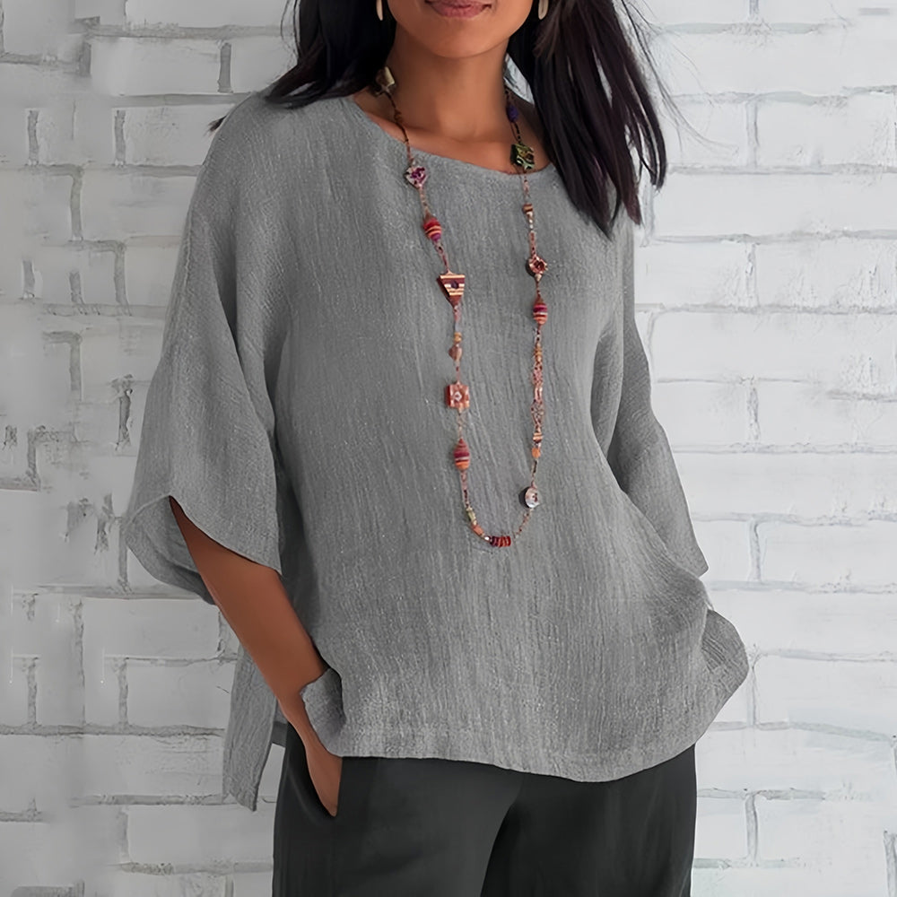 R&B | Rosafarbenes, Lockeres Rundhals-Shirt mit 3/4-Ärmeln für Damen