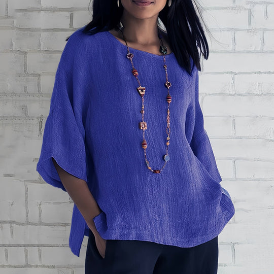 R&B | Rosafarbenes, Lockeres Rundhals-Shirt mit 3/4-Ärmeln für Damen