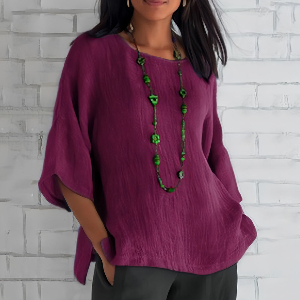 R&B | Rosafarbenes, Lockeres Rundhals-Shirt mit 3/4-Ärmeln für Damen