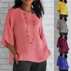 R&B | Rosafarbenes, Lockeres Rundhals-Shirt mit 3/4-Ärmeln für Damen
