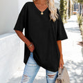 R&B | Einfarbiges Neues Damen-T-Shirt Aus Baumwolle mit V-Ausschnitt