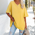 R&B | Einfarbiges Neues Damen-T-Shirt Aus Baumwolle mit V-Ausschnitt