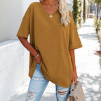 R&B | Einfarbiges Neues Damen-T-Shirt Aus Baumwolle mit V-Ausschnitt