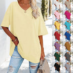 R&B | Einfarbiges Neues Damen-T-Shirt Aus Baumwolle mit V-Ausschnitt