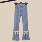 R&B | Fleur Retro Glam Set - Weicher Cremefarbener Pullover & Jeans mit Perlenverzierung