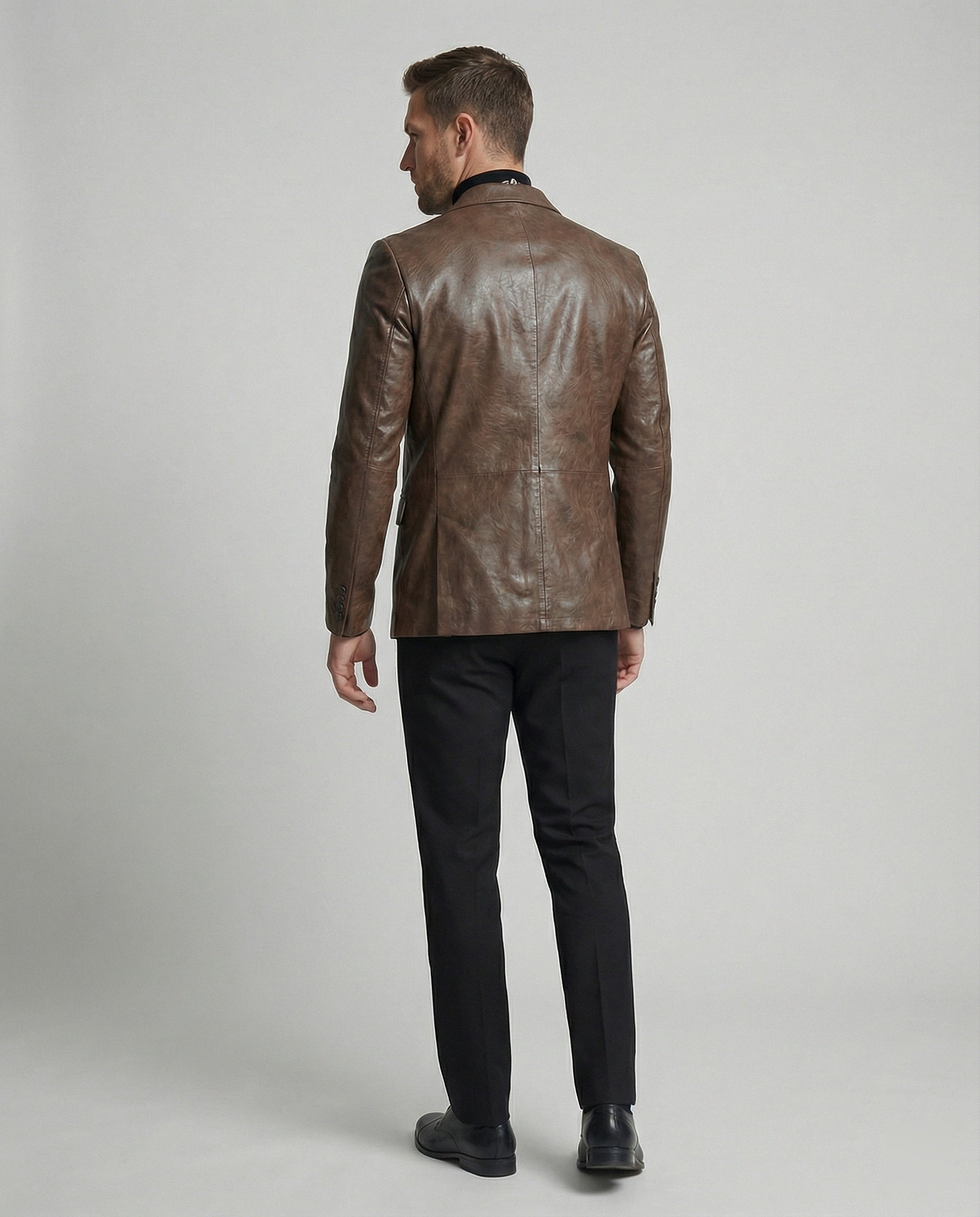 Herren Jacke Sakko Style Braun Retro Blazer mit Schulterpolstern