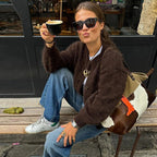 R&B | Damen Braun Strickjacke mit langen Ärmeln und Knopfverschluss