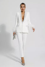 Blazer-Set mit Diamanten und Federakzenten