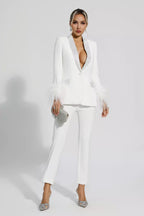 Blazer-Set mit Diamanten und Federakzenten