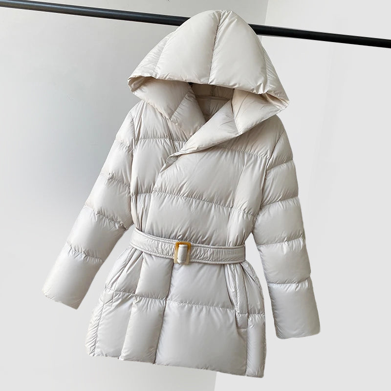 R&B | Damen Gepolsterte Pufferjacke mit Kapuze und Taillengürtel