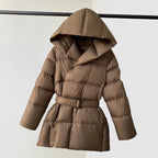 R&B | Damen Gepolsterte Pufferjacke mit Kapuze und Taillengürtel