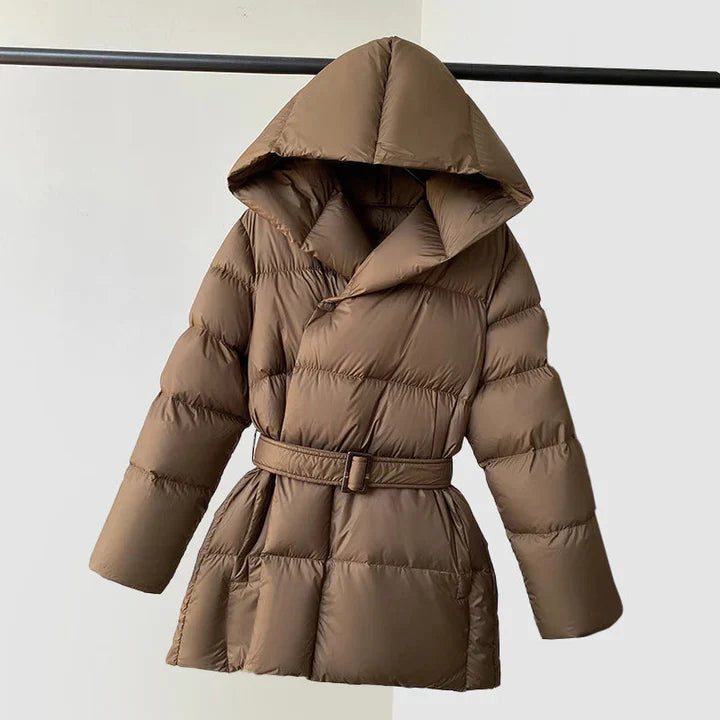 R&B | Damen Gepolsterte Pufferjacke mit Kapuze und Taillengürtel