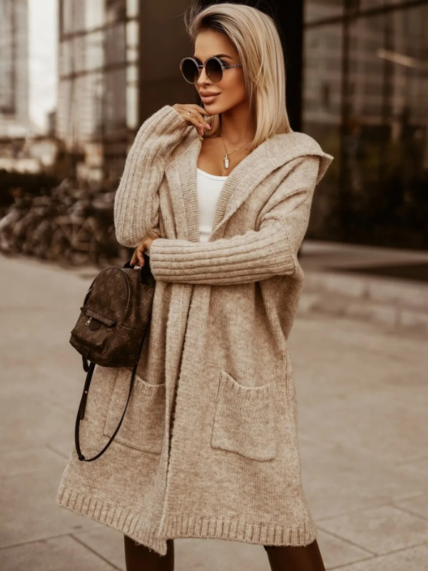 R&B | langer Cardigan mit Kapuze Weich & Warm