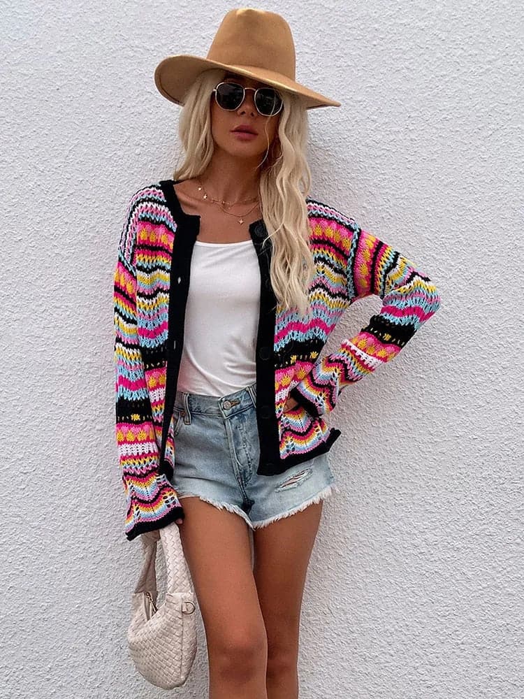 R&B | Cardigan Gestrickt mit Knopfverschluss Leicht und Atmungsaktiv Lockere Passform