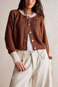 R&B | Damen Cropped Cardigan mit Knöpfen und langen Ärmeln