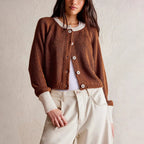 R&B | Damen Cropped Cardigan mit Knöpfen und langen Ärmeln
