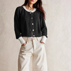 R&B | Damen Cropped Cardigan mit Knöpfen und langen Ärmeln