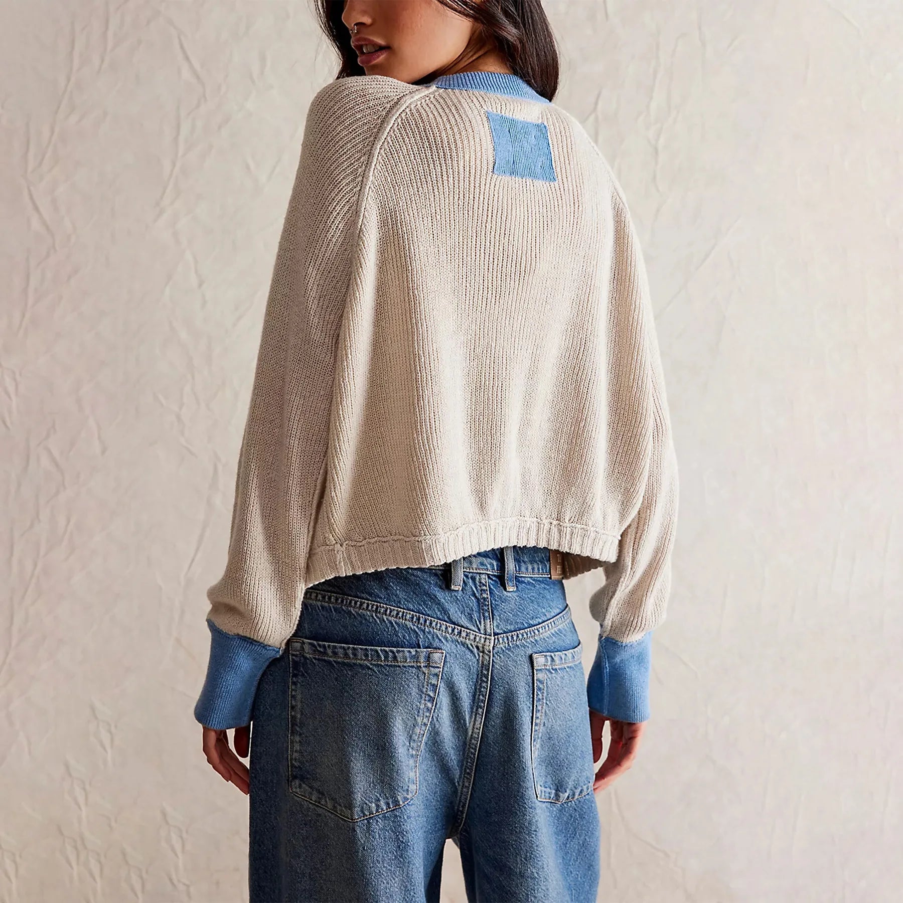 R&B | Damen Cropped Cardigan mit Knöpfen und langen Ärmeln