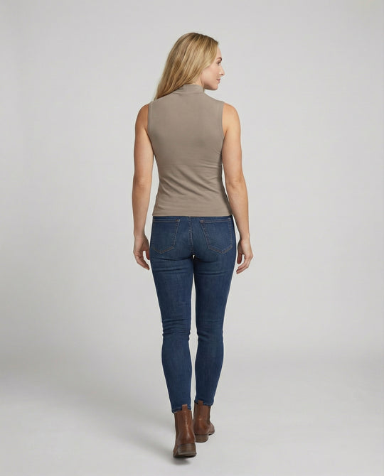 Ärmelloses Damen Tanktop Stehkragen Slim Fit Kurz Sommer