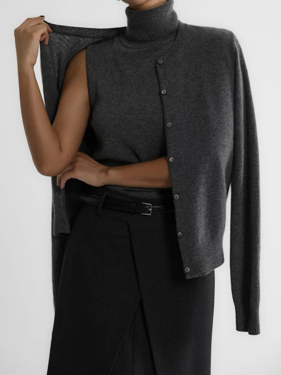 R&B | Damen Strick-Cardigan und Rollkragenpullover Set