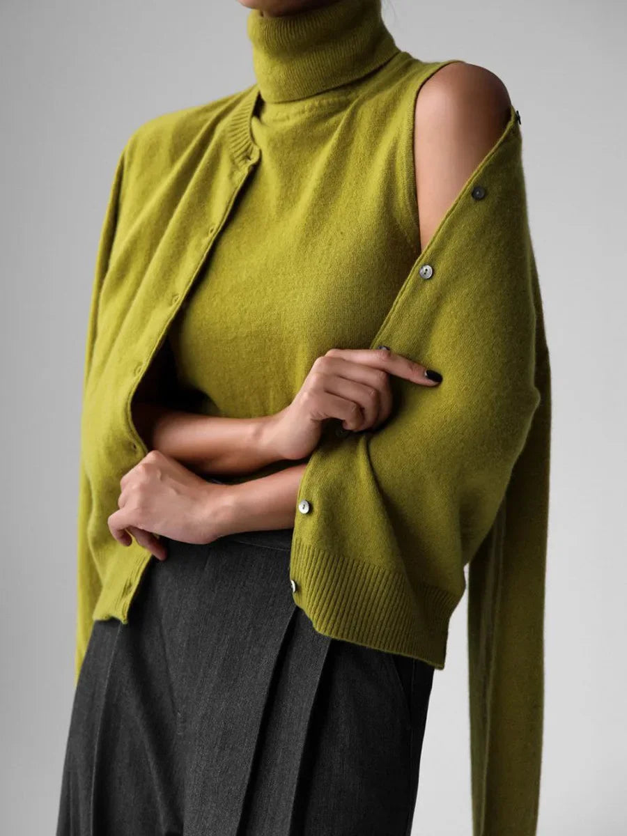 R&B | Damen Strick-Cardigan und Rollkragenpullover Set