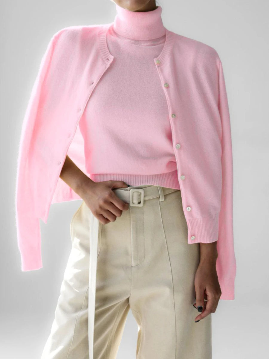 R&B | Damen Strick-Cardigan und Rollkragenpullover Set