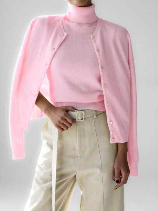 R&B | Damen Strick-Cardigan und Rollkragenpullover Set