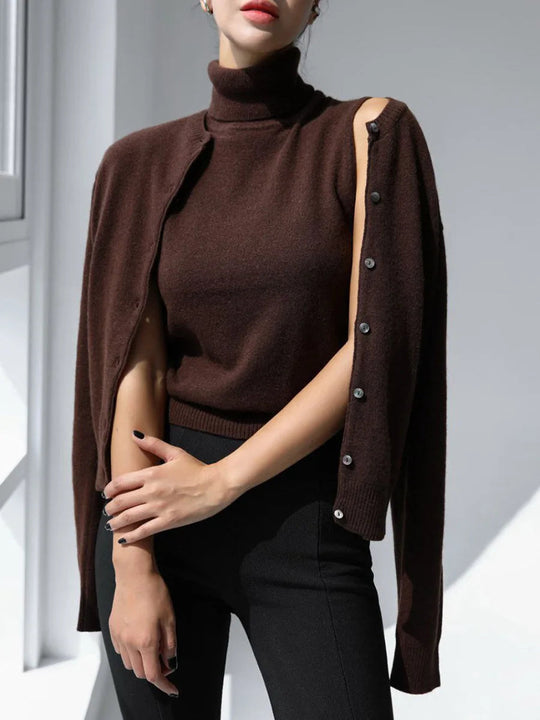 R&B | Damen Strick-Cardigan und Rollkragenpullover Set