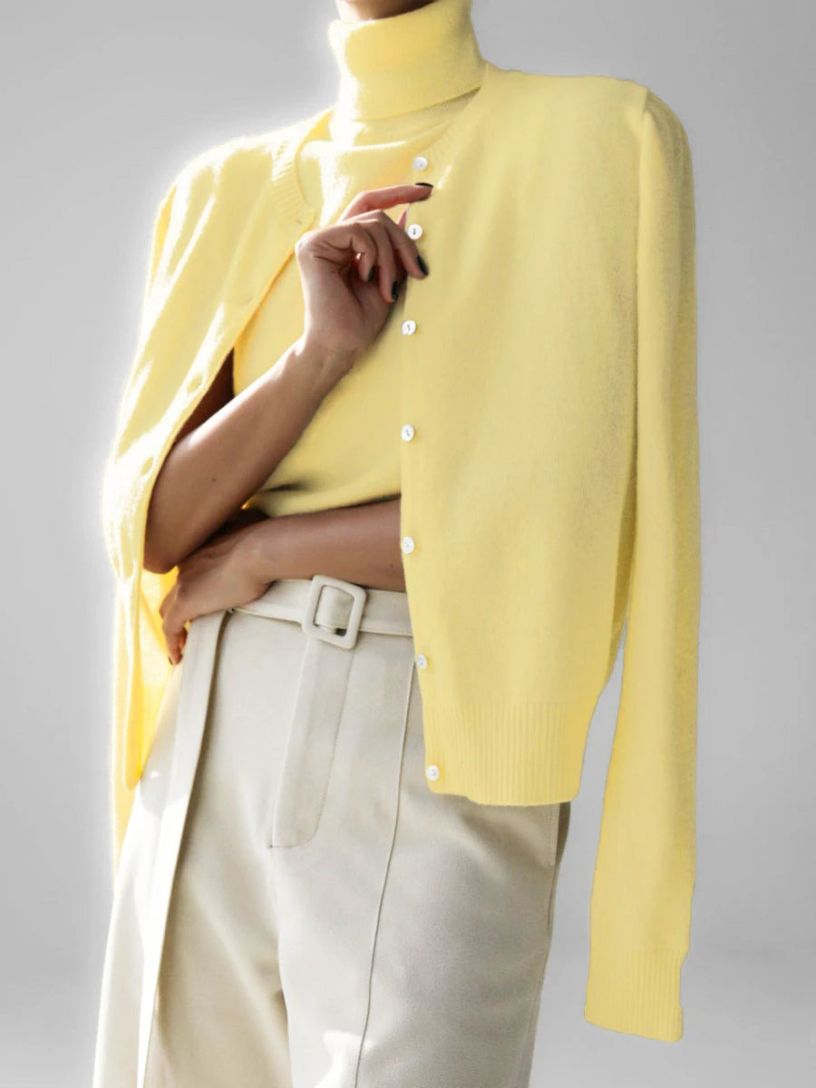 R&B | Damen Strick-Cardigan und Rollkragenpullover Set