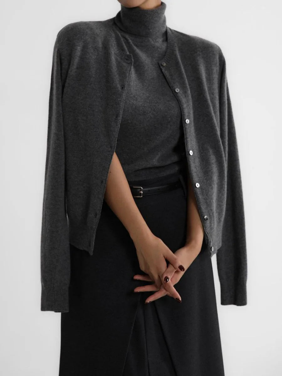 R&B | Damen Strick-Cardigan und Rollkragenpullover Set
