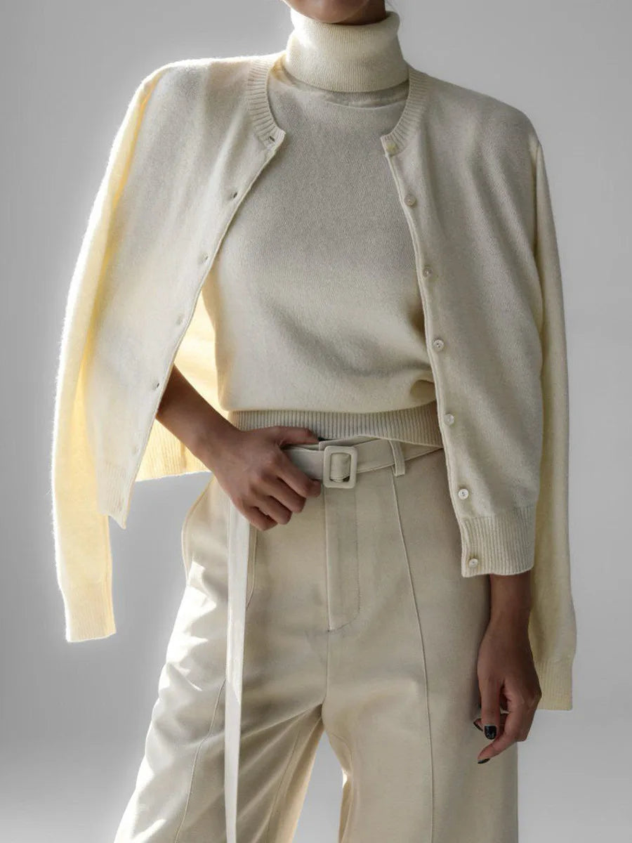 R&B | Damen Strick-Cardigan und Rollkragenpullover Set