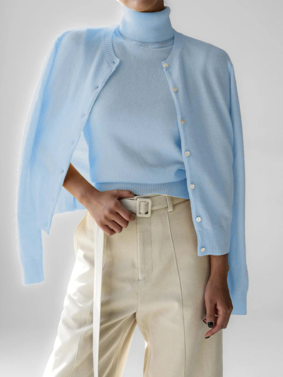 R&B | Damen Strick-Cardigan und Rollkragenpullover Set