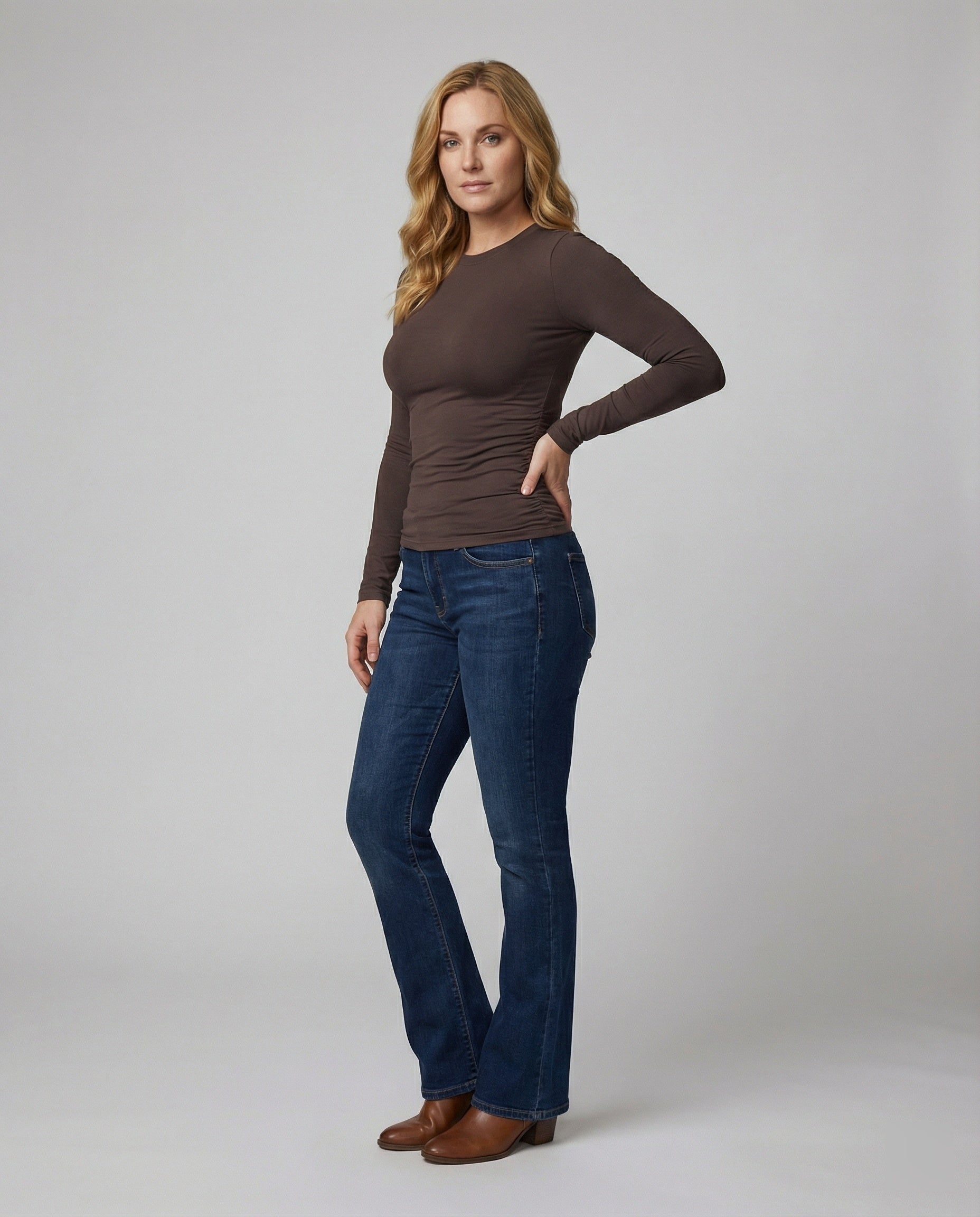 Damen Langarmshirt Slim Fit Modal Rundhals Basic Top