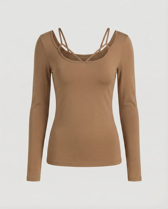 Damen Langarmshirt mit Blütenkragen und verspielter Schnürung Slim-Fit