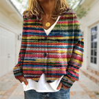 R&B | Modische, bedruckte Strickjacke mit V-Ausschnitt und Knöpfen