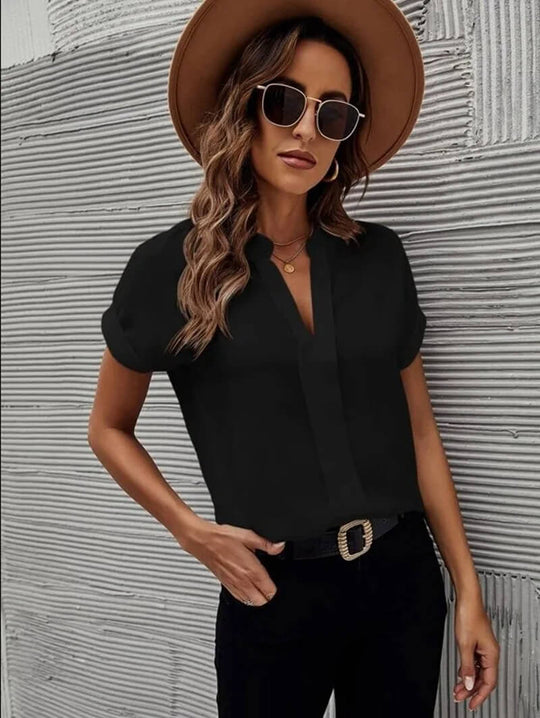 R&B | Lässige Bluse Mit V-Ausschnitt Und Kurzen Ärmeln