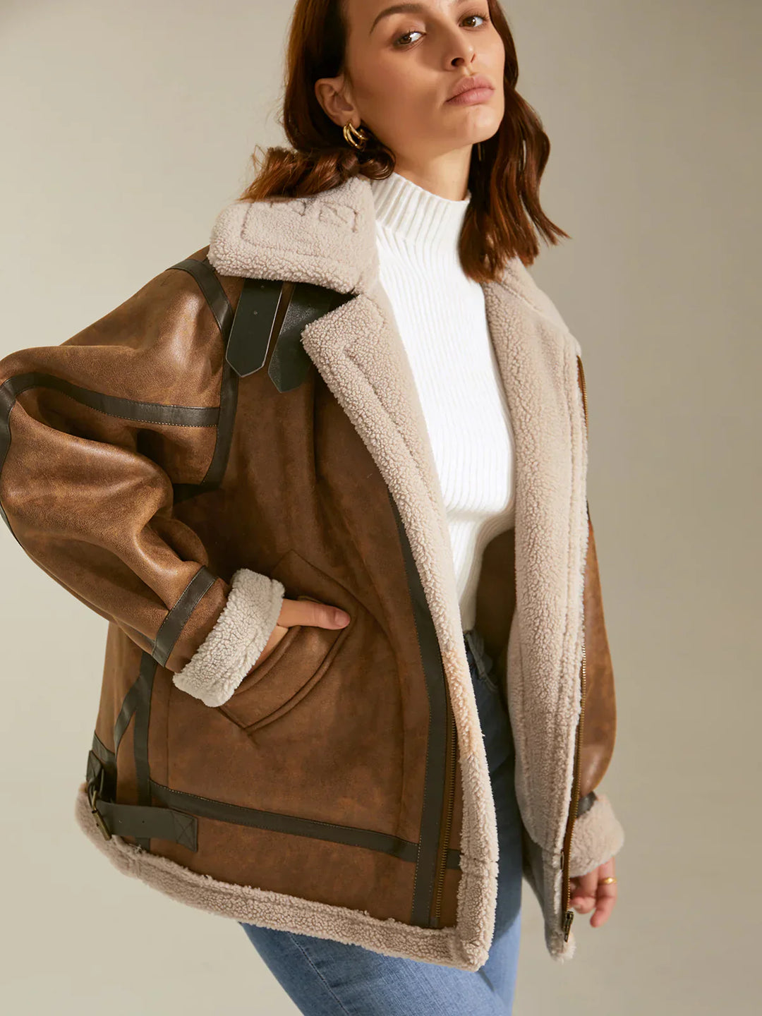 R&B | Gefütterte Wildleder Shearling Flugjacke