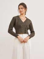 R&B | Cardigan mit Seitlicher Öffnung und Tiefem V-ausschnitt Wollmischung Einfach und Warm