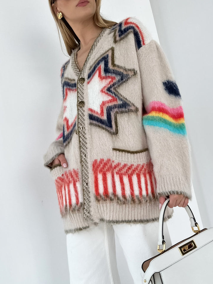 R&B | Cardigan mit Grafischem Muster Mohairmischung Einzigartig und Stilvoll